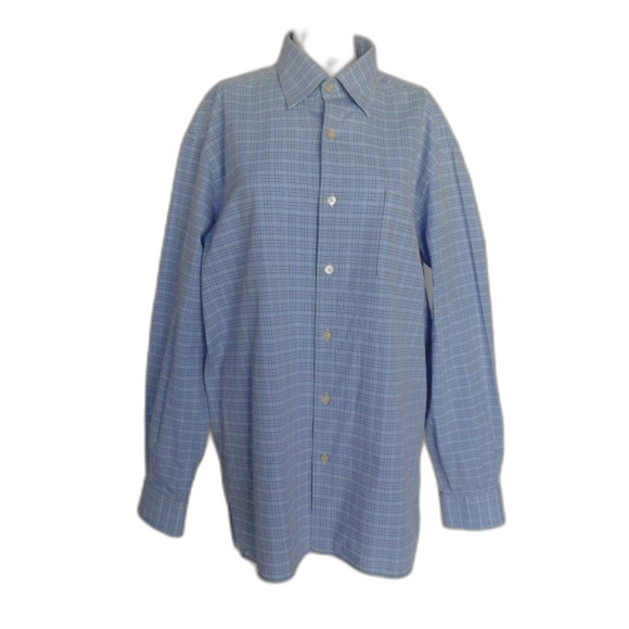 ERMENEGILDO ZEGNA Shirt, XL, Blue, Tattersall plaid, Button down Collar, LS - Picture 10 of 14